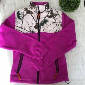 Trail Crest camo and hot pink fleece zip up